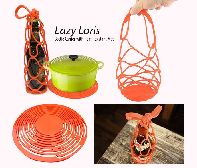 Lazy Loris Silicone Bottle Carrier | With Heat Resistant Mat Function